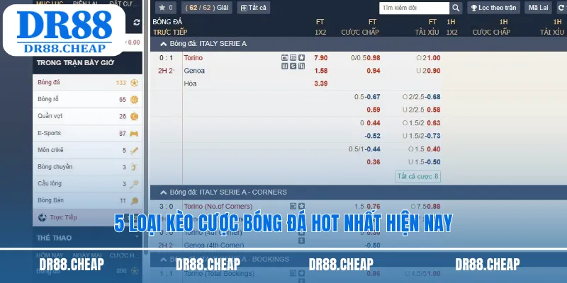 5 loại kèo cược bóng đá hot nhất hiện nay