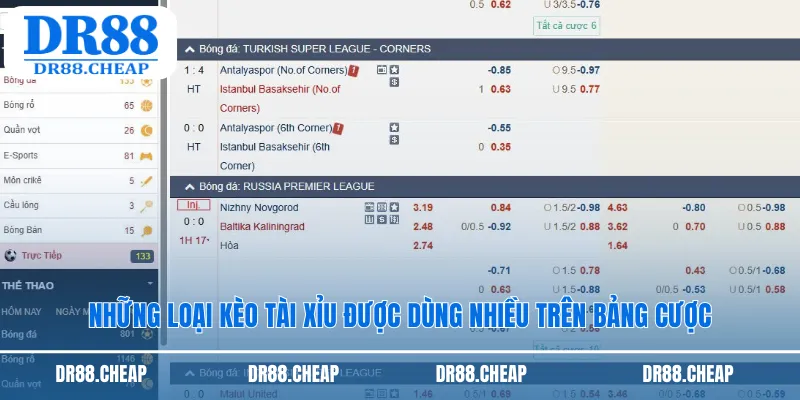 Những loại kèo tài xỉu được dùng nhiều trên bảng cược